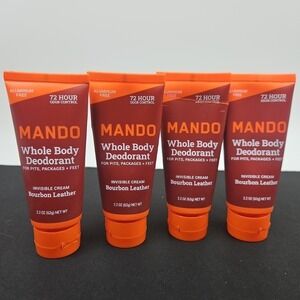 Lot Of 4 MANDO Men's Whole Body Deodorant Cream 72-Hr 2.2 oz Bourbon Leather New